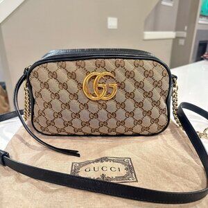 Gucci beige and black GG pattern crossbody bag
